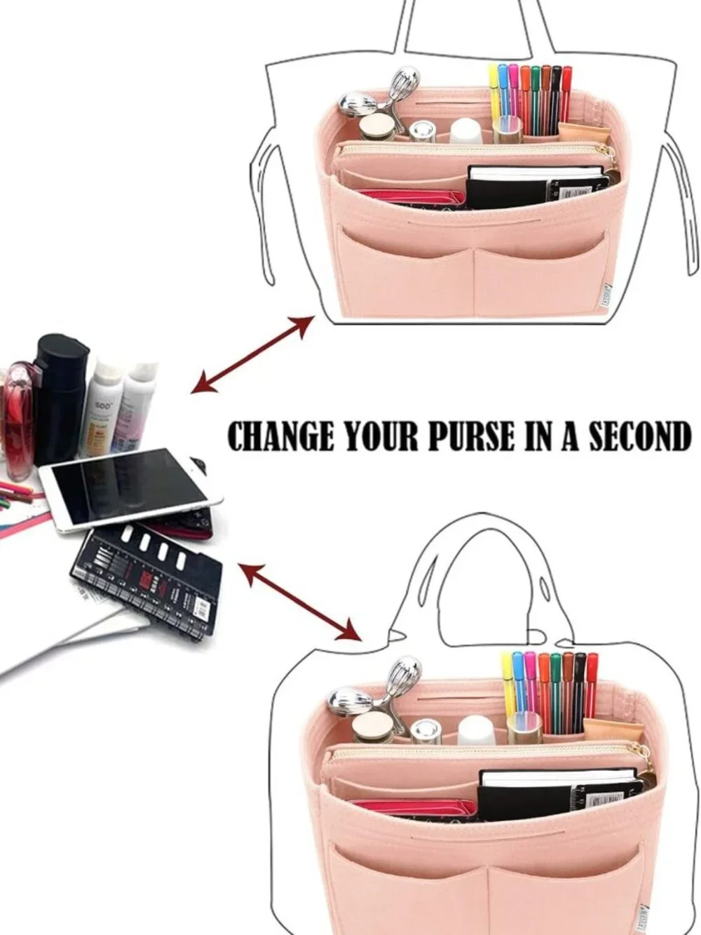 Felt Purse Organizer Insert - Tote Bag Shaper with 5 Dividers for Easy Storage